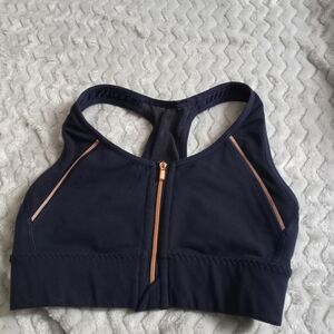 Athleta Navy and Orange Sports Bra with Front Zipper